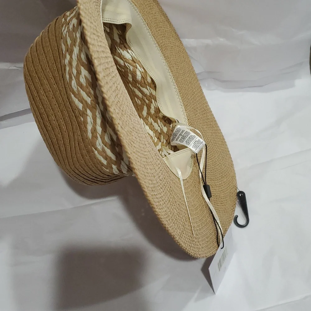 Joe's‎ jean tan cream color block braided detail straw panama style hat new